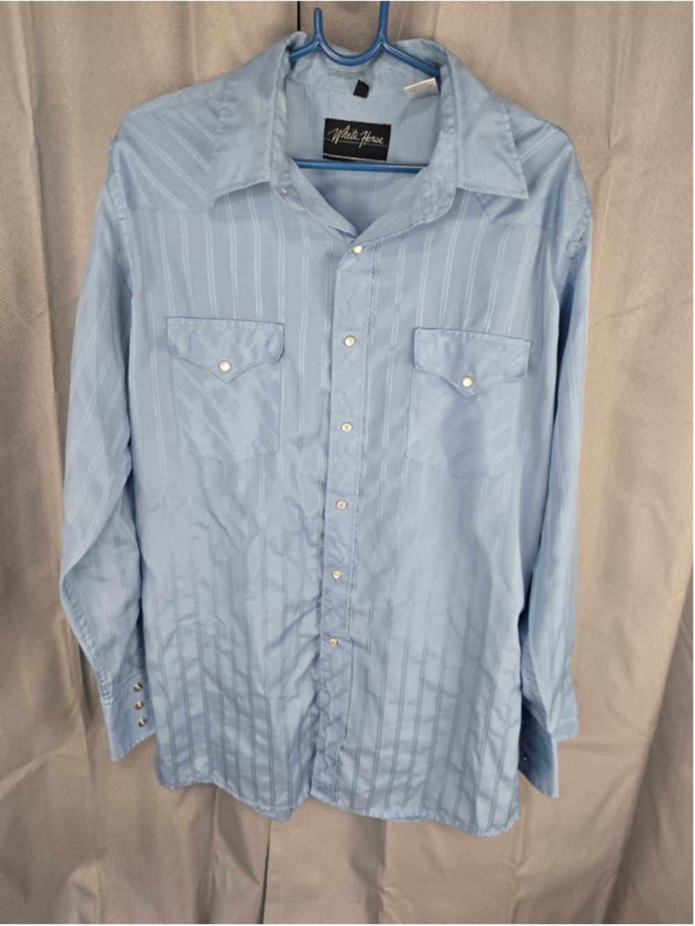 Men's White Horse Casual Button Down Shirt, Size M, Blue